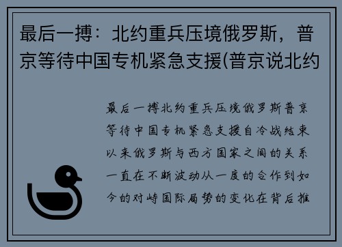 最后一搏：北约重兵压境俄罗斯，普京等待中国专机紧急支援(普京说北约已经没有存在的必要了)