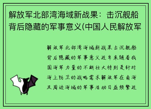 解放军北部湾海域新战果：击沉舰船背后隐藏的军事意义(中国人民解放军北部战区海军)